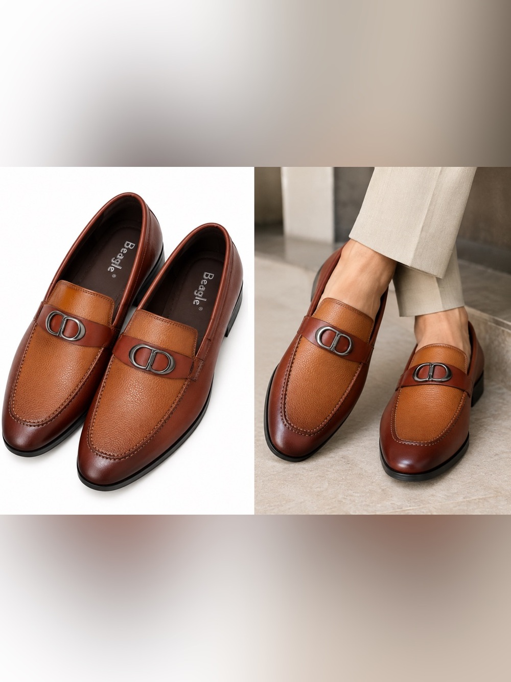 Tan/Brown Leather Men's Slip-On Bit Loafers
